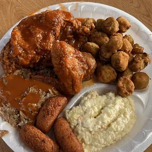 Yummy (Spicy) Chicken &amp; BBQ Pork Combo with two sides