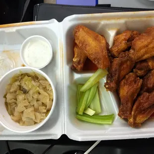 10 wings, cabbages, celeries, and blue