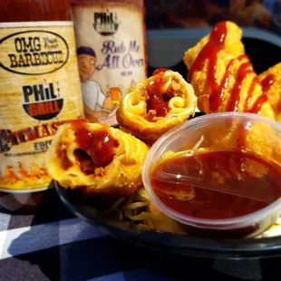 BBQ MAC ROLL -Smoked Brisket with smoked Mac &amp; Cheese in an egg roll