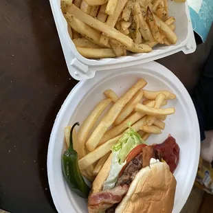Bacon Cheeseburger and garlic fries