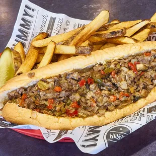 a hot dog and french fries