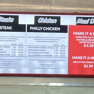 menu and prices