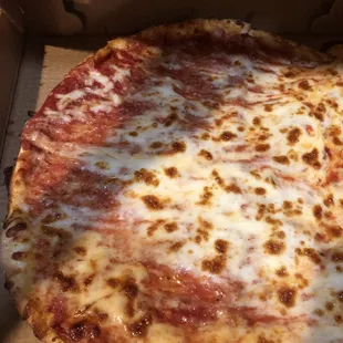 a cheese pizza in a box