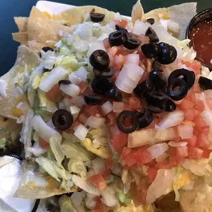 Nachos! Layered nicely! Not just everything dumped on the top - very good!