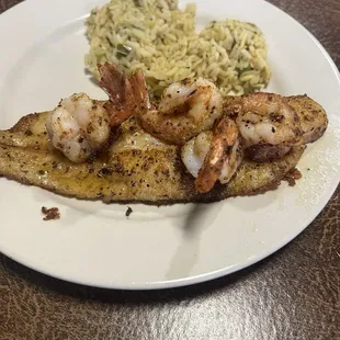 Small 50/50 platter: grilled fish &amp; shrimp and rice