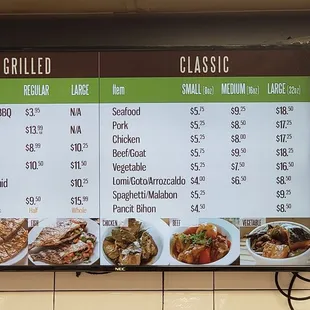 menus and prices