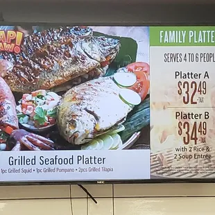 a menu for a grilled seafood platter