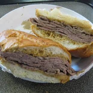 my sandwich opened (to reveal the beef and mustard)