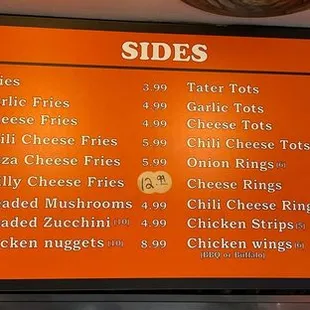 a menu for a fast food restaurant