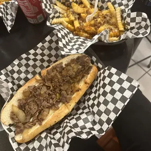 Cheesesteak and Chili Cheese Fries
