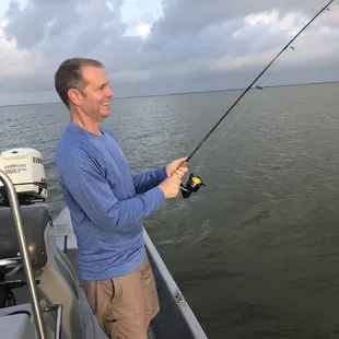 Joel fishing hard