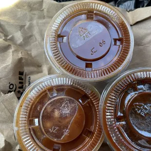 Double BBQ Beans and a side of BBQ Sauce in the new plastic container.