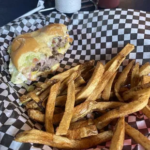 Philip burger with seasoned fries very delicious veggies on the burger was super fresh in town for work but will return with the family
