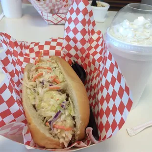 Pulled PorkBuster with Nana's Banana Pudding shake