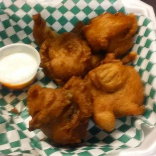 Fried mushrooms.  Way too much batter.