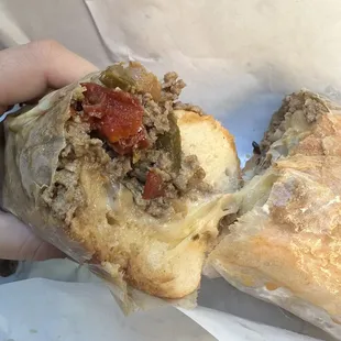 Philly cheesesteak: Add mozzarella, pepper jack, sweet peppers, mushrooms and shrimp