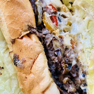 philly cheesesteak with sweet peppers &amp; mushrooms