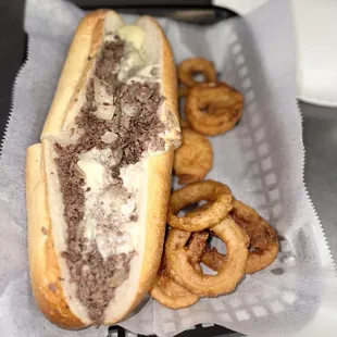 Cheese Steak Lunch Special 8in with Onion Rings