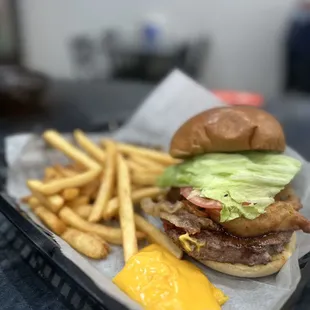 Texas Cheese Burger with Fries and Side of Wiz