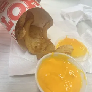 Fries with a side of cheese sauce