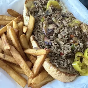 Philly cheesesteak and fries