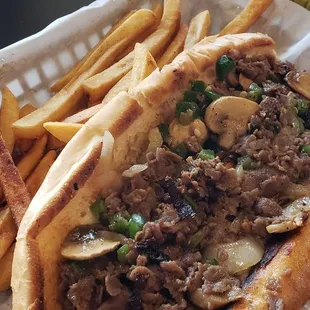 Whole Philly w/Hot Peppers &amp; Mushroom and side of Fries