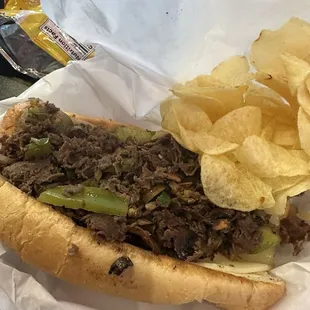 Classic cheesesteak and chips