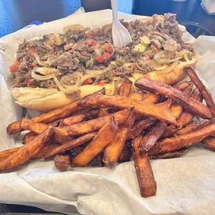 10" Philly with Shaved Ribeye on Amorosa Bread from Philly Sweet Potato Fries