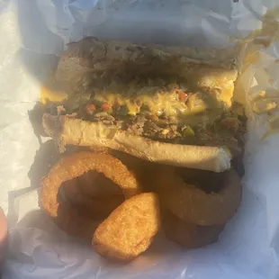 1/2 Philly with side of French Fries, Onion Rings, or Sweet Potato Fries