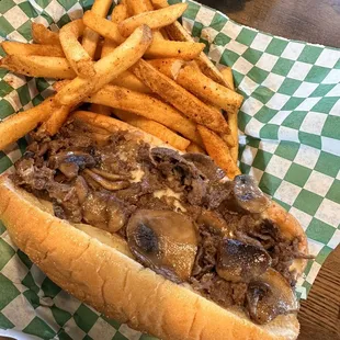 Original Philly Cheese Steak with peppers and onions.