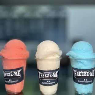 three different flavors of ice cream