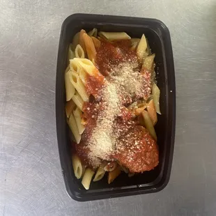 Penne pasta with meatball