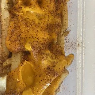 Cheese frys with cheese whiz sauce yummy