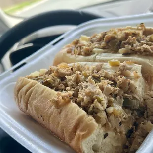 Philly cheesesteak with onions, peppers, and cheese cheese! Absolutely amazing!