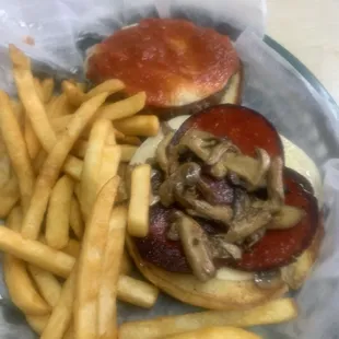 Pepperoni mushroom pizza burger, the one and only check it out