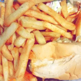 Chicken sub with fries! Deliciousness