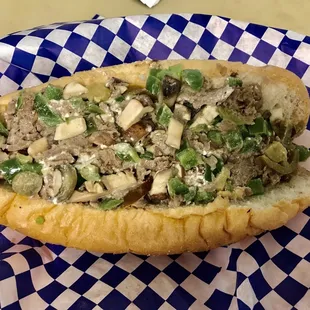 a meat and vegetable sandwich