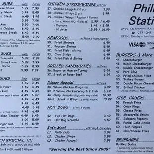 Menu as of August 2020