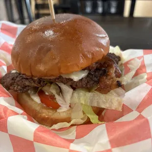 5 oz. Cheeseburger with extra bacon; very filling!