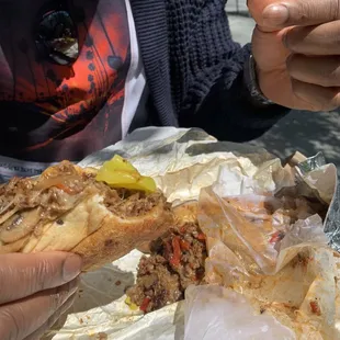 Banana peppers on cheesesteak