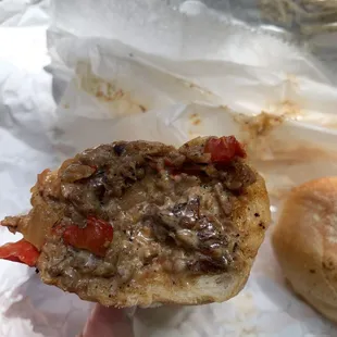 Philly cheesesteak with American and red peppers