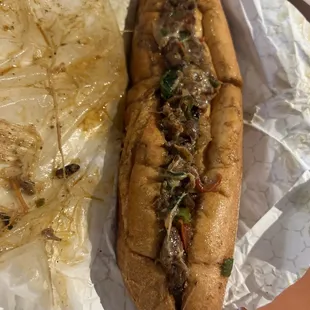 Whole loaded Philly ribeye with Italian long peppers