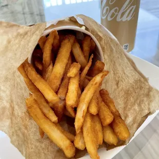 Small "well done" fries - GENEROUS PORTION - Piping hot even when brought home. SO GOOD. $4 - WORTH IT!!