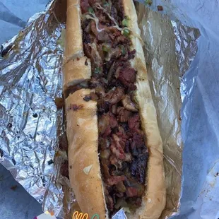 Pastrami Philly w/ the works, extra mushrooms and cheese