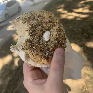 Tiniest everything Bagel with smoked salmon cream cheese Spread