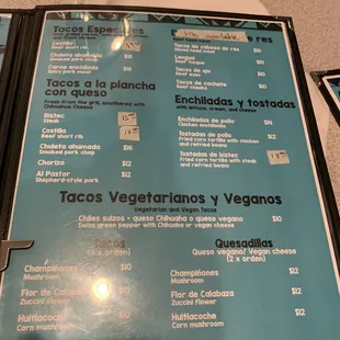 a menu on a table