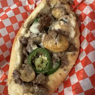 Philly with mushrooms and jalapeños