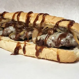 Homemade Mushroom Swiss Gravy Burger.