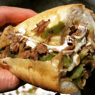 Our cheesesteak with onions and sweet peppers.