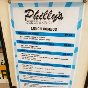 Lunch combos, chicken sandwich is good.